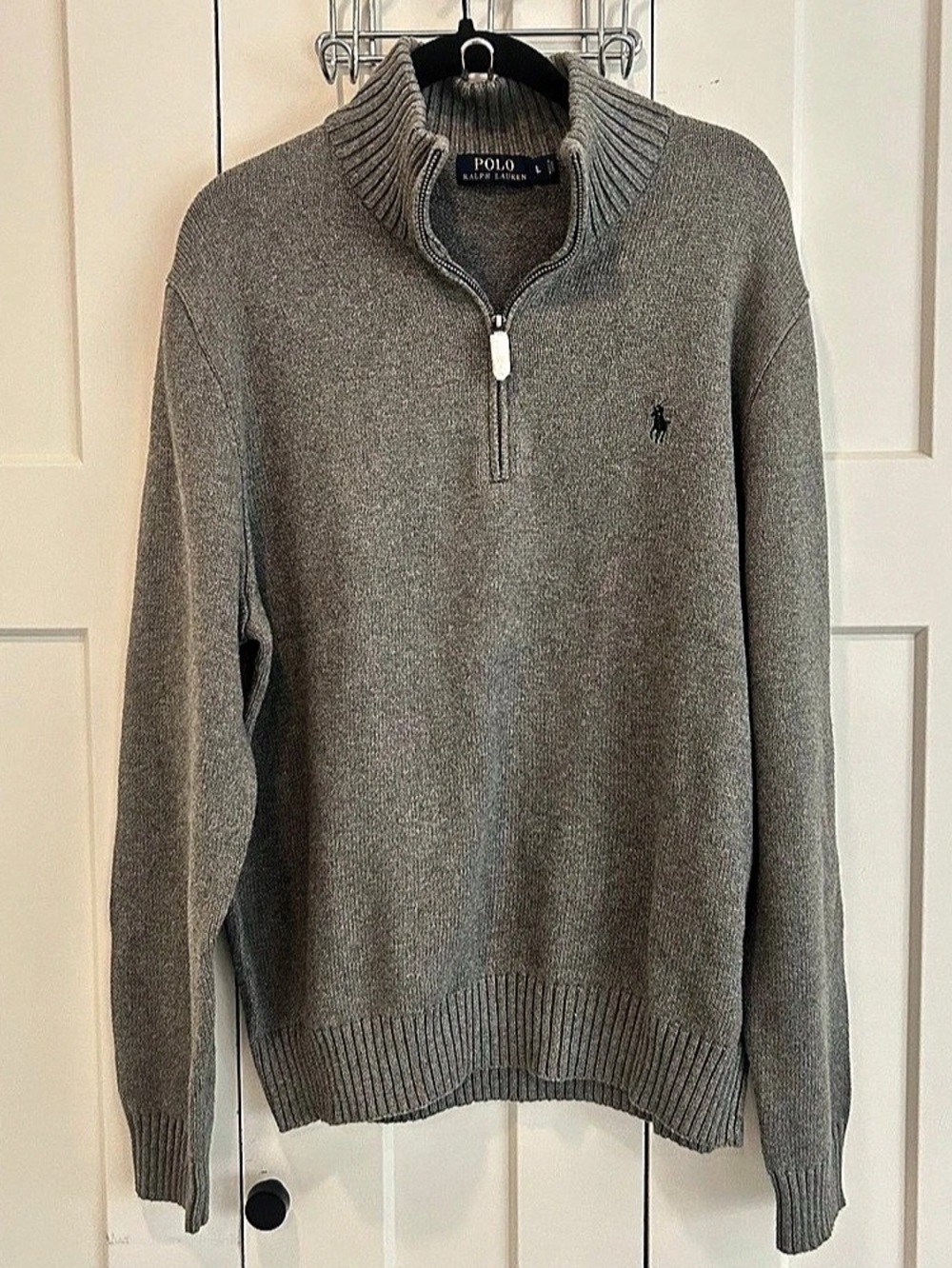 NWOT Polo Ralph Lauren Cotton Quarter-Zip Mockneck Gray Sweater Men's Large